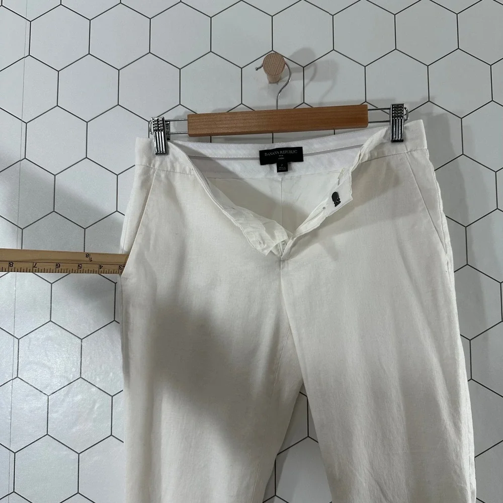 Banana Republic Avery Ankle Pants 2 White Linen Cotton Blend Slim Trousers 29x26